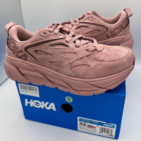 NWT Hoka Clifton Suede L Leather Pale Mauve Pink U Unisex Sneakers Shoes NEW - Picture 5 of 16